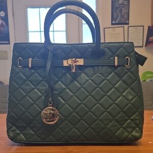 Badgley Mischka Green Quilted Satchel